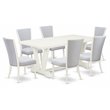 Pemberly Row 7-Piece Rubber Wood Dining Set in Linen White and Gray