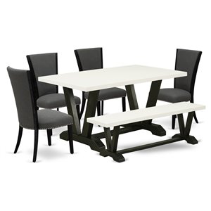 Pemberly Row 6-Piece Wood Dining Set with Table Bench and Chairs