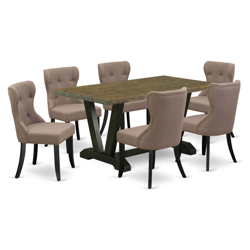 Pemberly Row 7-Piece Wood Dining Table Set with Upholstered Chairs