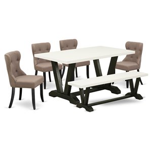 Pemberly Row 6-Piece Wood Dining Set in Linen White and Black