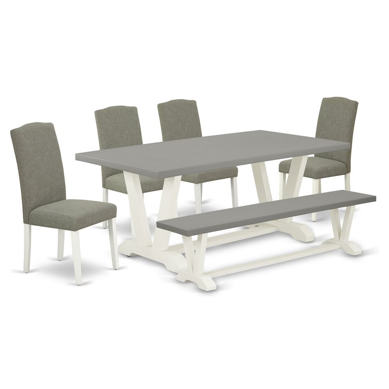 Pemberly Row 6-Piece Wood Dining Set in Linen White and Dark Shitake