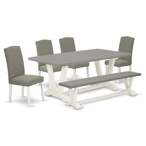 Pemberly Row 6-Piece Wood Dining Set in Linen White and Dark Shitake