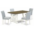 Pemberly Row 5-Piece Wood Dining Set with Distressed Jacobean Table