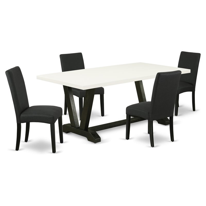 Pemberly Row 5-Piece Wood Dining Set with Parson Chairs in White/Black