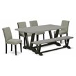 Pemberly Row 6-Piece Wood Dining Set in Black and Shitake with Bench