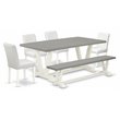 Pemberly Row 6-Piece Wood Kitchen Set in White and Cement with Bench