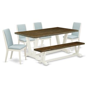 Pemberly Row 6-Piece Wood Dining Set in Jacobean Brown and Baby Blue