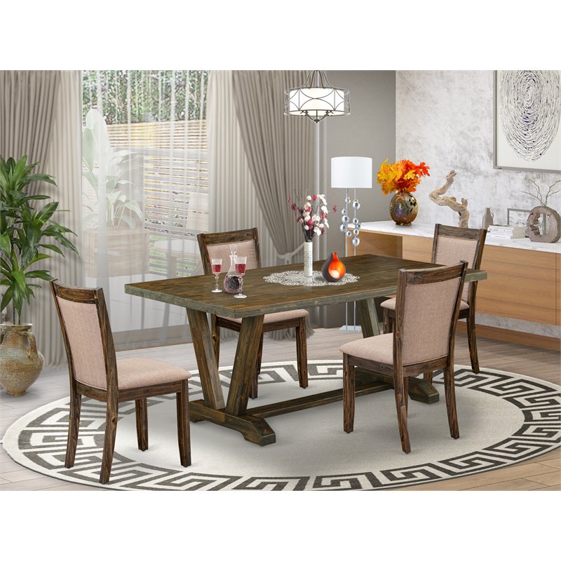 Pemberly Row 5-Piece Wood Dining Set in Dark Khaki Gray and Jacobean