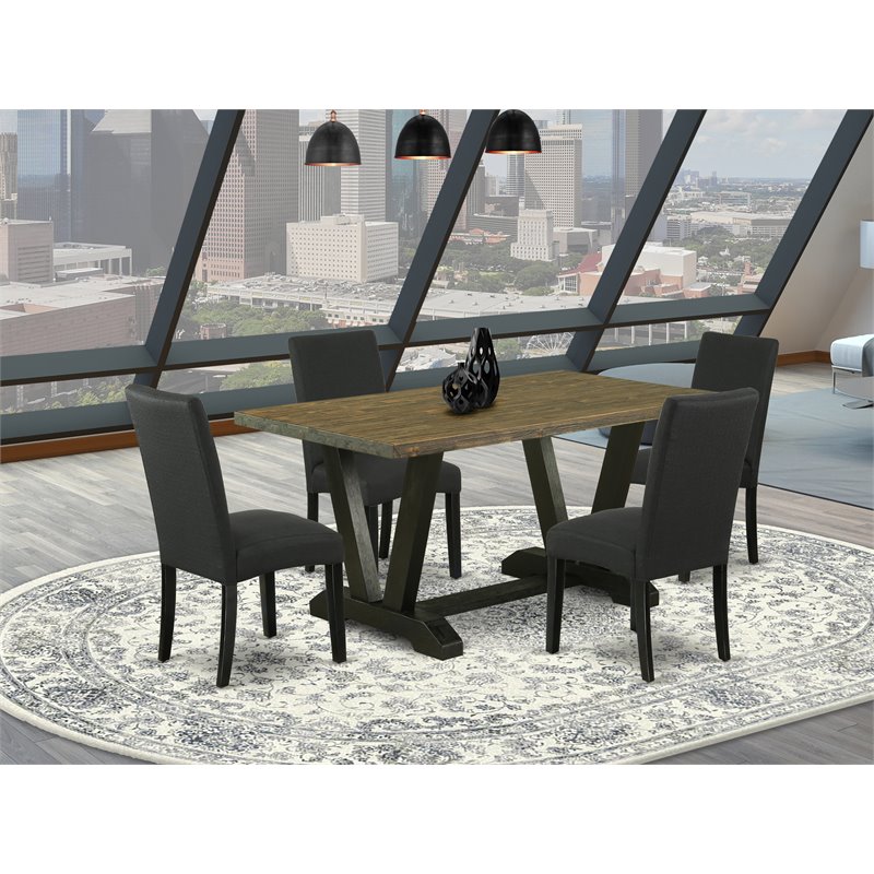 Pemberly Row 5-Piece Wood Dining Set with Fabric Seats in Black