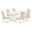 Pemberly Row 7-Piece Dining Set with Linen Chairs in White & Dark Shitake