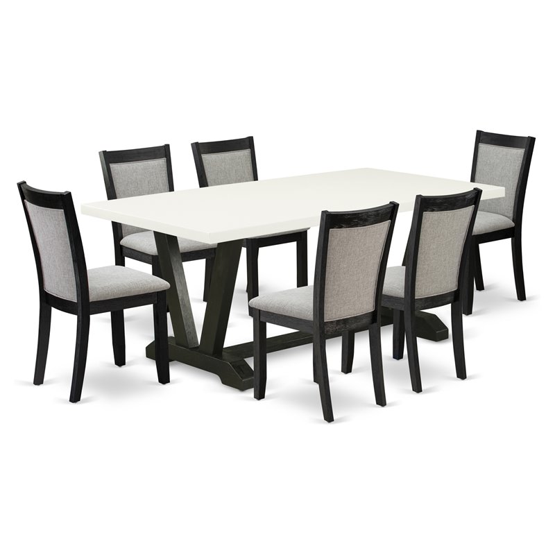 Pemberly Row 7-Piece Wood Dining Set in Linen White/Shitake Gray & Black