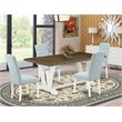 Pemberly Row 5-Piece Dining Set in Linen White with Baby Blue Chairs