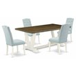 Pemberly Row 5-Piece Dining Set in Linen White with Baby Blue Chairs