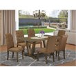 Pemberly Row 7-Piece Dining Set with Tufted Cream Chairs in Brown Smoke