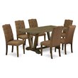 Pemberly Row 7-Piece Dining Set with Tufted Cream Chairs in Brown Smoke