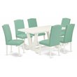 Pemberly Row 7-Piece Mid-Century Dining Table Set in Linen White and Green
