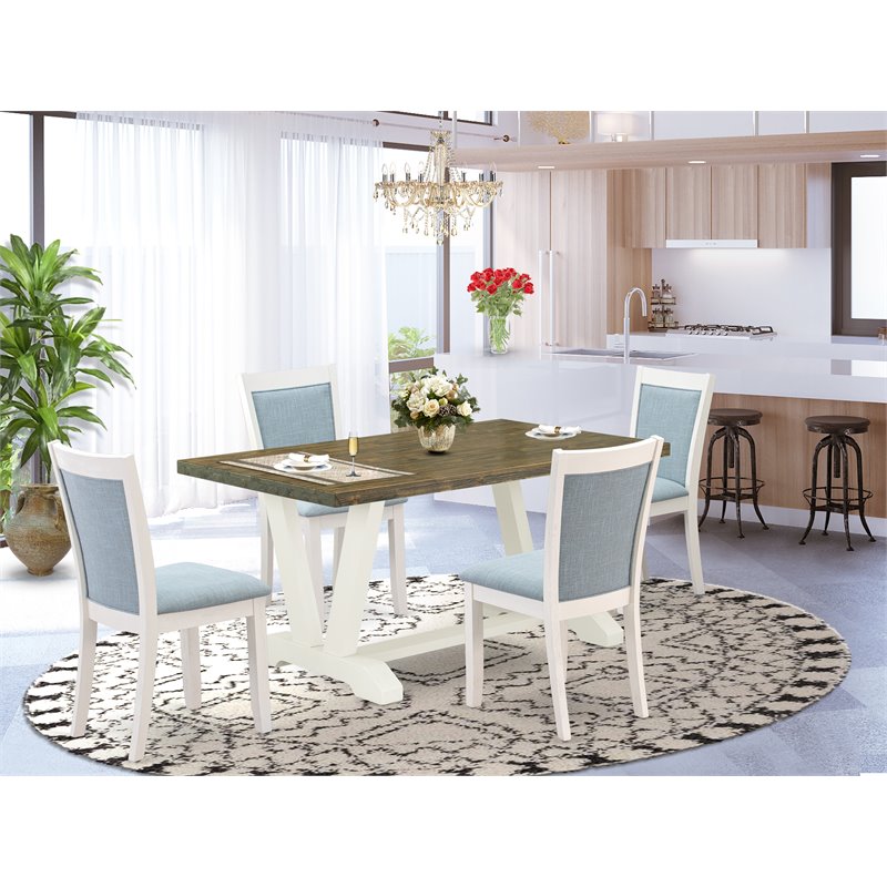Pemberly Row 5-Piece Acacia Wood Dining Set in Jacobean and White