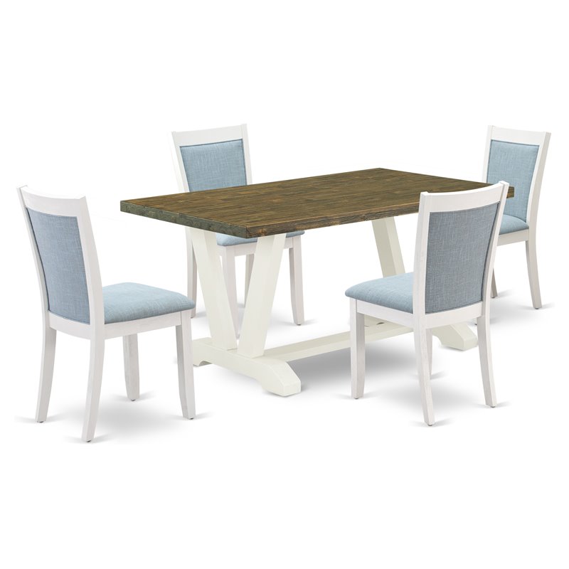 Pemberly Row 5-Piece Acacia Wood Dining Set in Jacobean and White