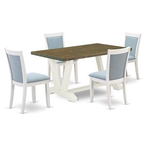Pemberly Row 5-Piece Acacia Wood Dining Set in Jacobean and White