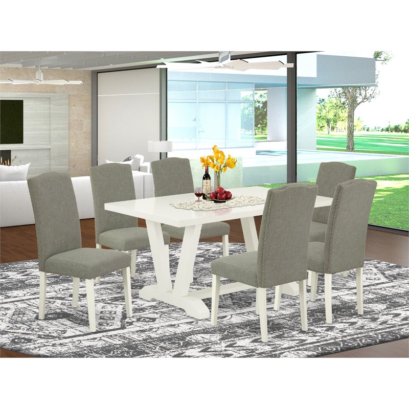 Pemberly Row 7-Piece Dining Set in Linen White and Dark Shitake
