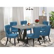 Pemberly Row 7-Piece Wood Dining Set with Cement Finish Upholstery
