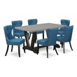 Pemberly Row 7-Piece Wood Dining Set with Cement Finish Upholstery