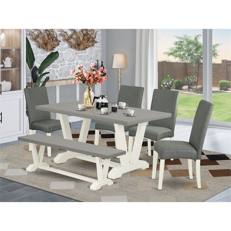 Pemberly Row 6-Piece Wood Dining Set in Linen White and Gray