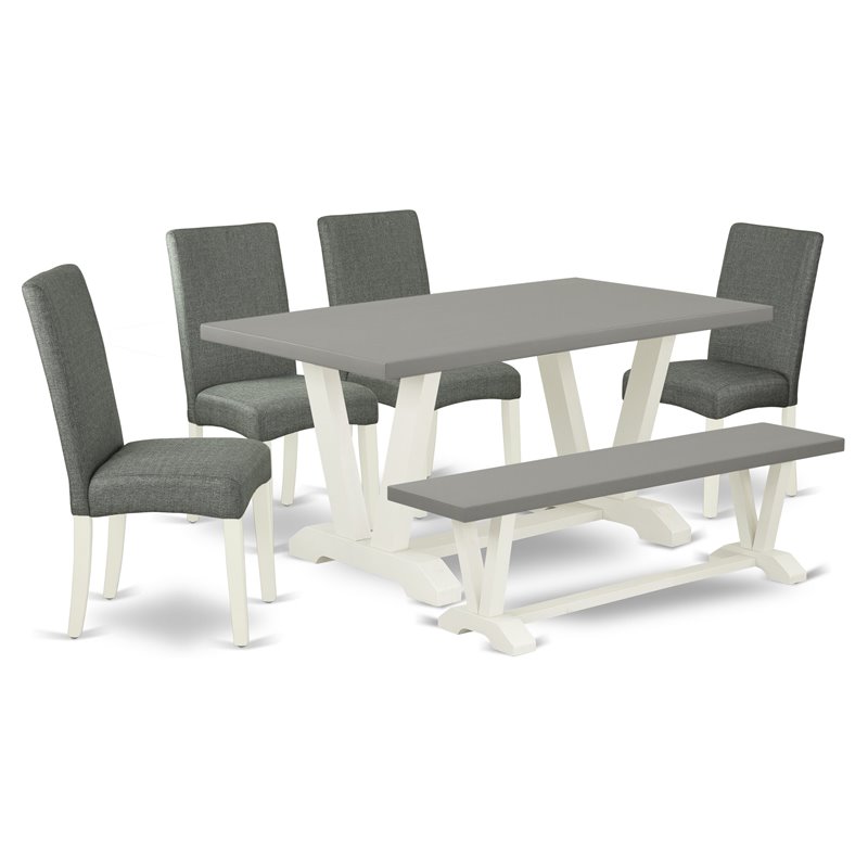 Pemberly Row 6-Piece Wood Dining Set in Linen White and Gray