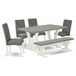 Pemberly Row 6-Piece Wood Dining Set in Linen White and Gray