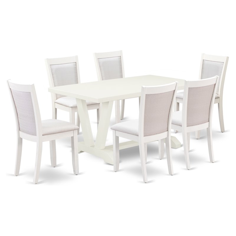 Pemberly Row 7-Piece Rubber Wood Dining Set in White and Cream