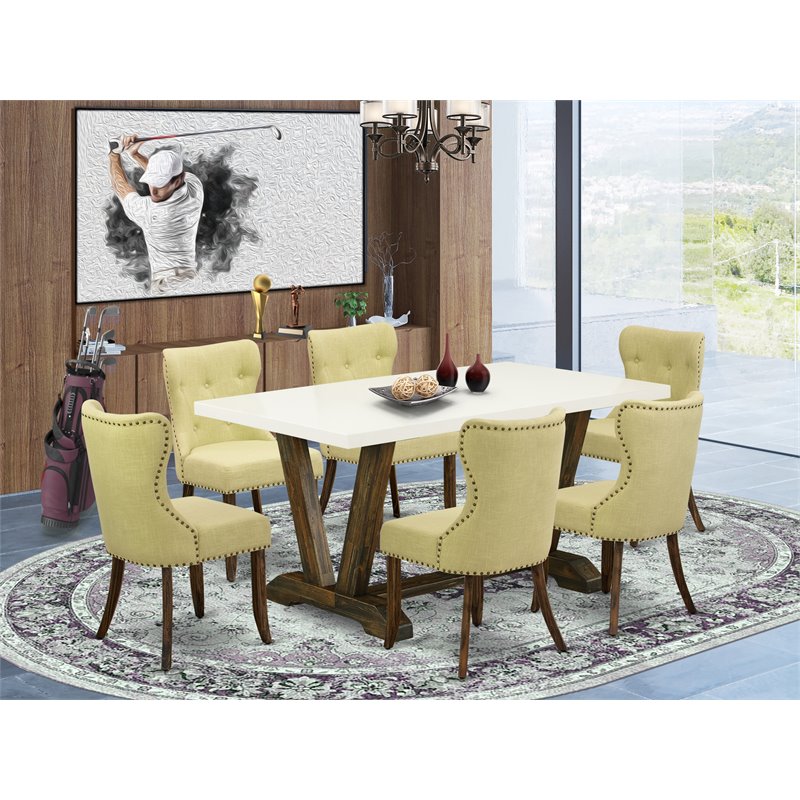 Pemberly Row 7-Piece Wood Dining Set with Tufted Chairs in Jacobean Brown