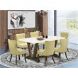 Pemberly Row 7-Piece Wood Dining Set with Tufted Chairs in Jacobean Brown