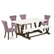 Pemberly Row 6-Piece Dining Set with Bench and Tufted Chairs in Jacobean