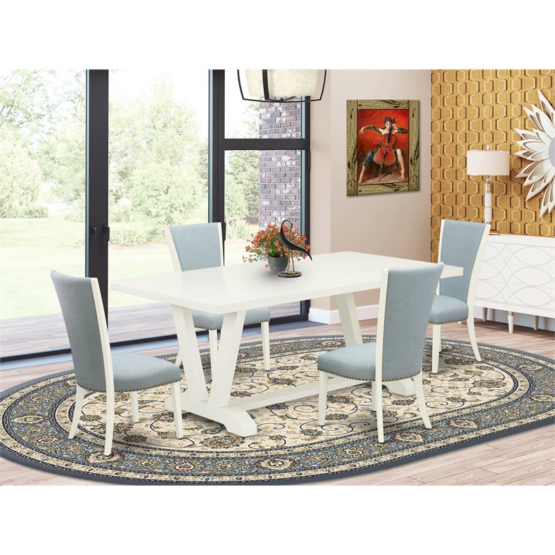 Pemberly Row 5-Piece Wood Dining Set with Linen Seats in Linen White