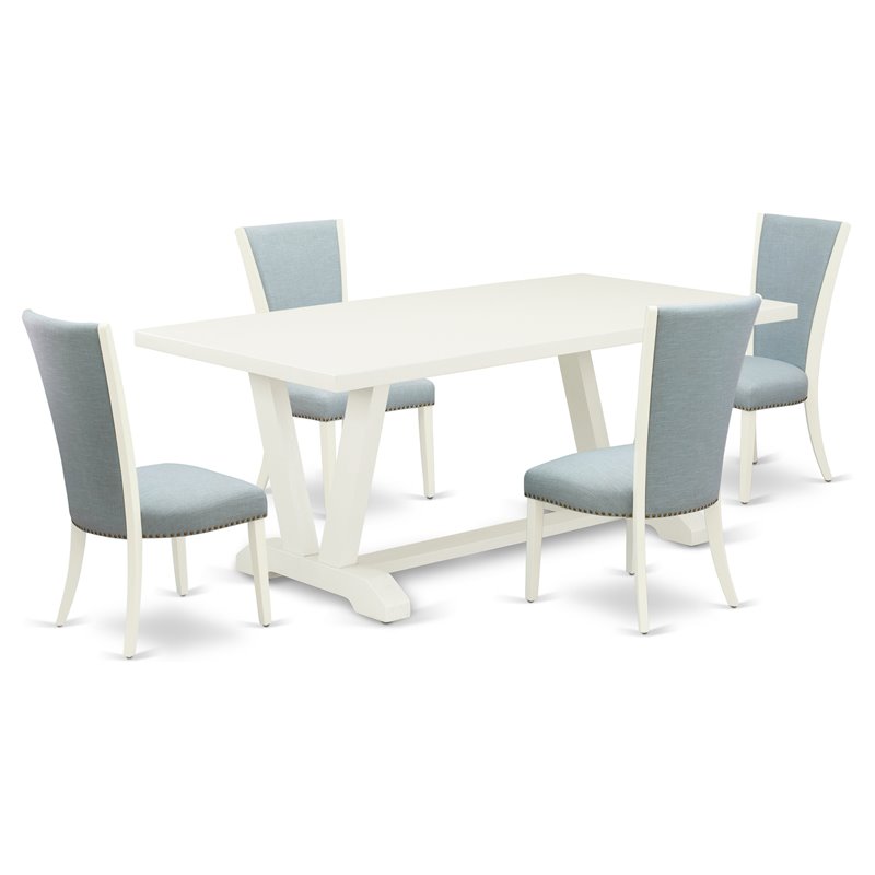 Pemberly Row 5-Piece Wood Dining Set with Linen Seats in Linen White