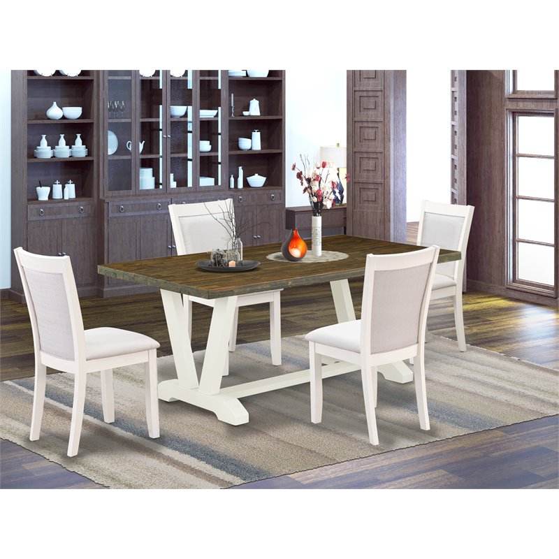 Pemberly Row 5-Piece Acacia Wood Dining Set in Jacobean Finish and Cream
