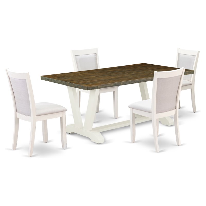 Pemberly Row 5-Piece Acacia Wood Dining Set in Jacobean Finish and Cream