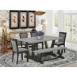 Pemberly Row 6-Piece Rubber Wood Dining Set with Bench in Cement Finish