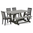 Pemberly Row 6-Piece Rubber Wood Dining Set with Bench in Cement Finish