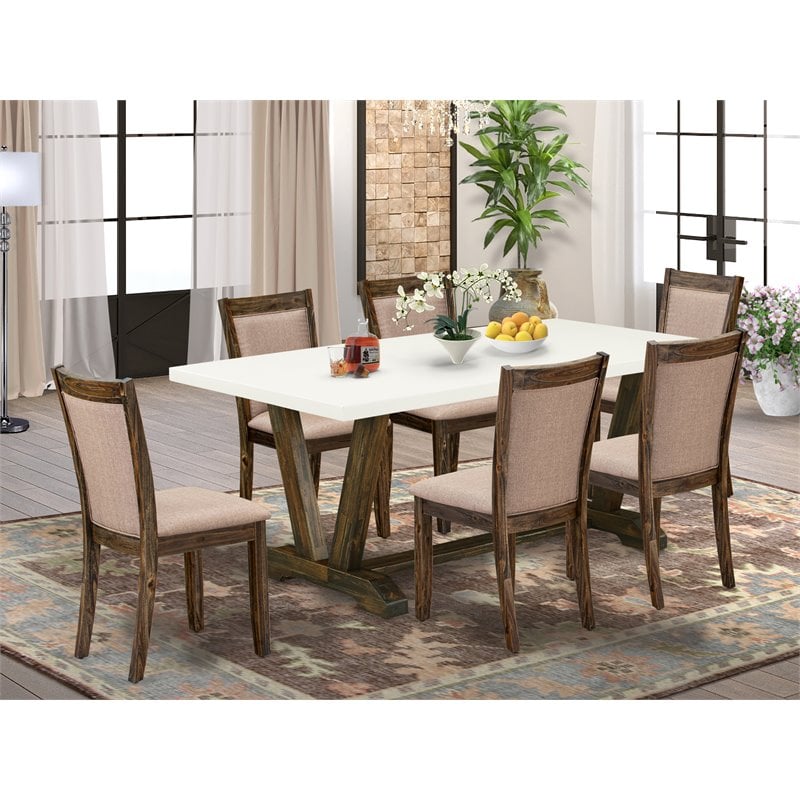 Pemberly Row 7-Piece Rubber Wood Dining Set in Khaki Gray and Jacobean