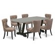 Pemberly Row 7-Piece Wood Dining Set with Coffee Linen Fabric Chairs
