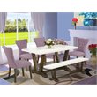 Pemberly Row 6-Piece Wood Dining Set with Linen Fabric Seats in Multi-Color
