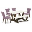 Pemberly Row 6-Piece Wood Dining Set with Linen Fabric Seats in Multi-Color