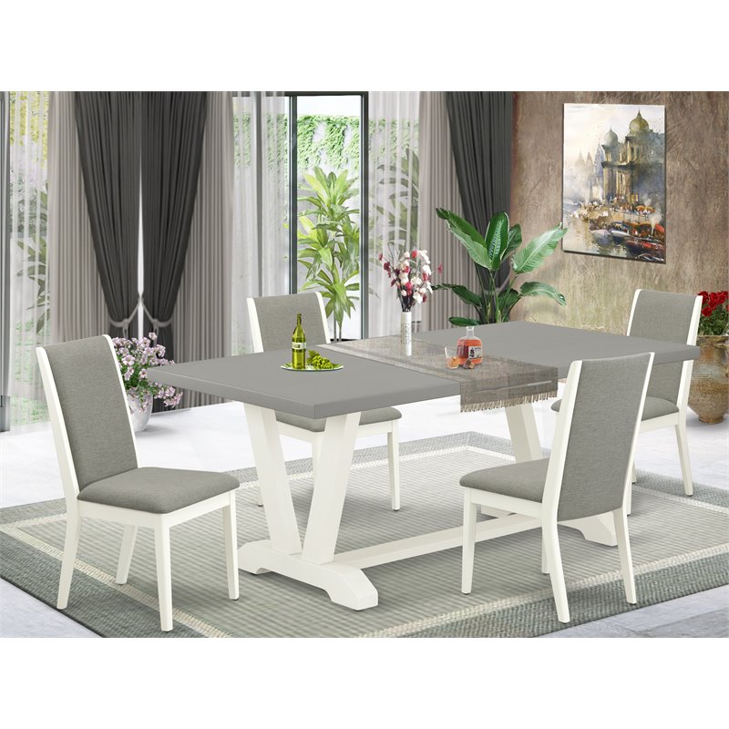 Pemberly Row 5-Pc White Dining Set with Shitake Linen Padded Chairs