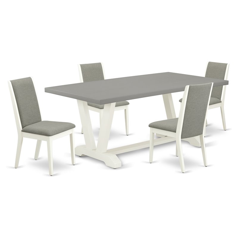 Pemberly Row 5-Pc White Dining Set with Shitake Linen Padded Chairs