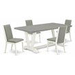 Pemberly Row 5-Pc White Dining Set with Shitake Linen Padded Chairs