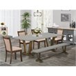 Pemberly Row 6-Piece Rubber Wood Dining Set with Bench in Cement Gray