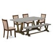 Pemberly Row 6-Piece Rubber Wood Dining Set with Bench in Cement Gray