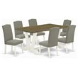 Pemberly Row 7-Piece Wood Dining Table Set in Linen White and Dark Shitake