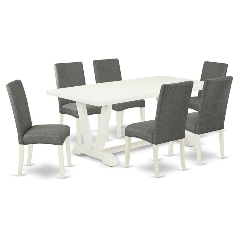 Pemberly Row 7-Piece Wood Dining Table Set with Grey Smoke Chairs
